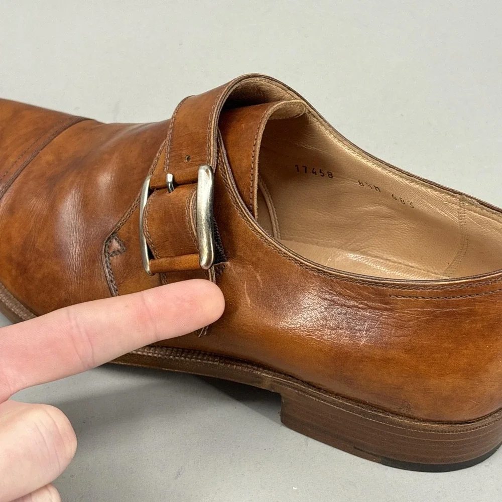Gravati‎ Shoes Mens Size 8.5 Leather Monk Strap Cap Toe Dress Handmade Italy NEW